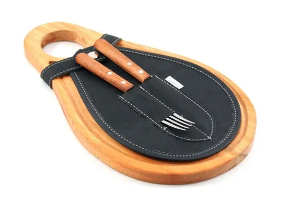 Set De Asado Tabla Madera Con Porta Cubiertos Tramontina