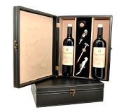 (Art. CB260) Caja Estuche Forrada En Cuero Ecol�gico Negro P/2Botellas