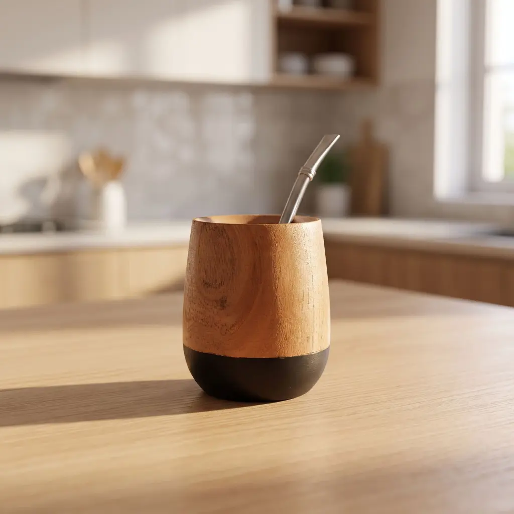 Mate De Madera Base Pintada Con Bombilla